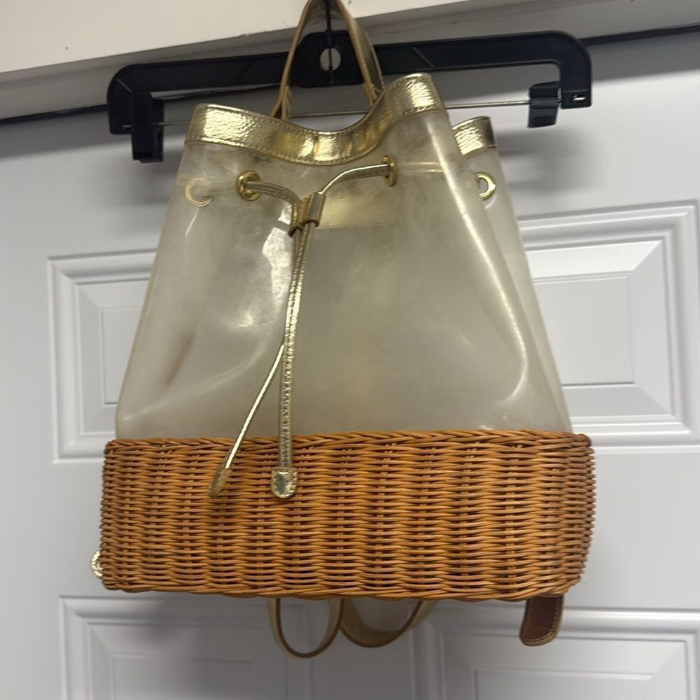 Clear and Gold Backpack with Wicker Base LILLY PULITIZER Backpack Drawstring